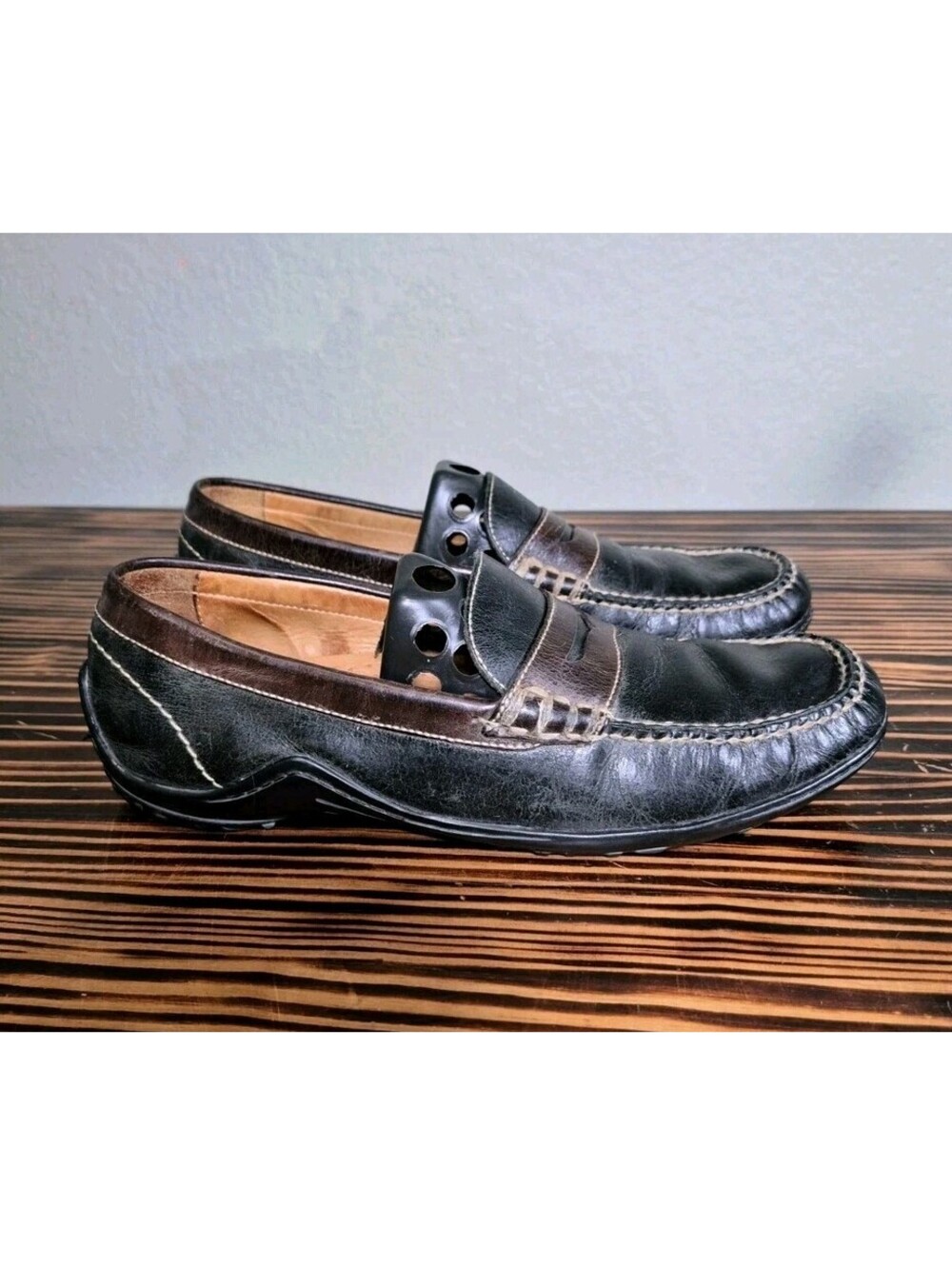 MARTIN DINGMAN Two Tone Leather Penny Loafer Mocassin Toe Men's Sz 10 Walnut